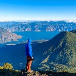 Blue skies and lake views from the sumit of San Pedro Volcano.