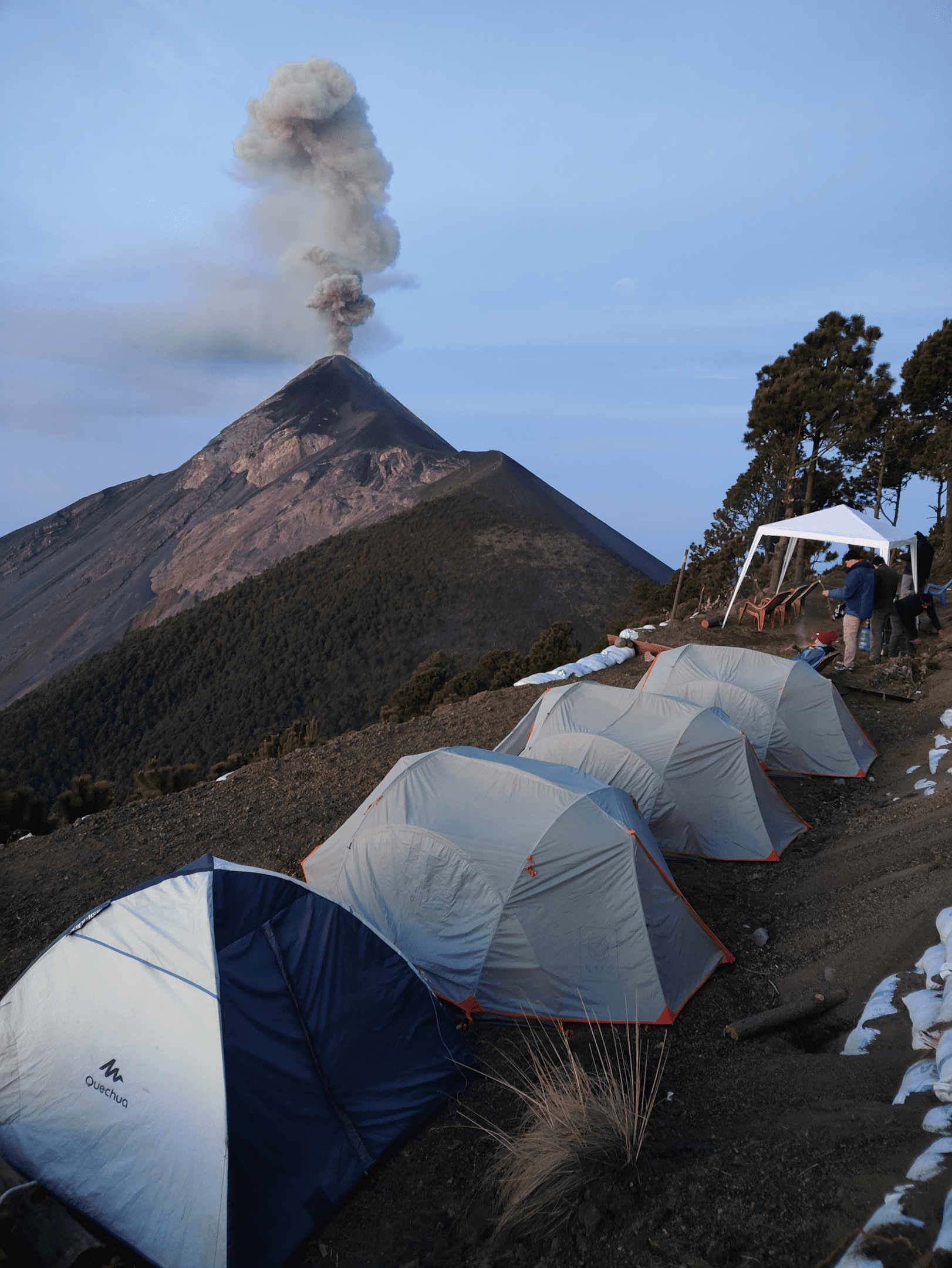 Camping on Volcan Acatenango with views of Volan Fuego erupting.