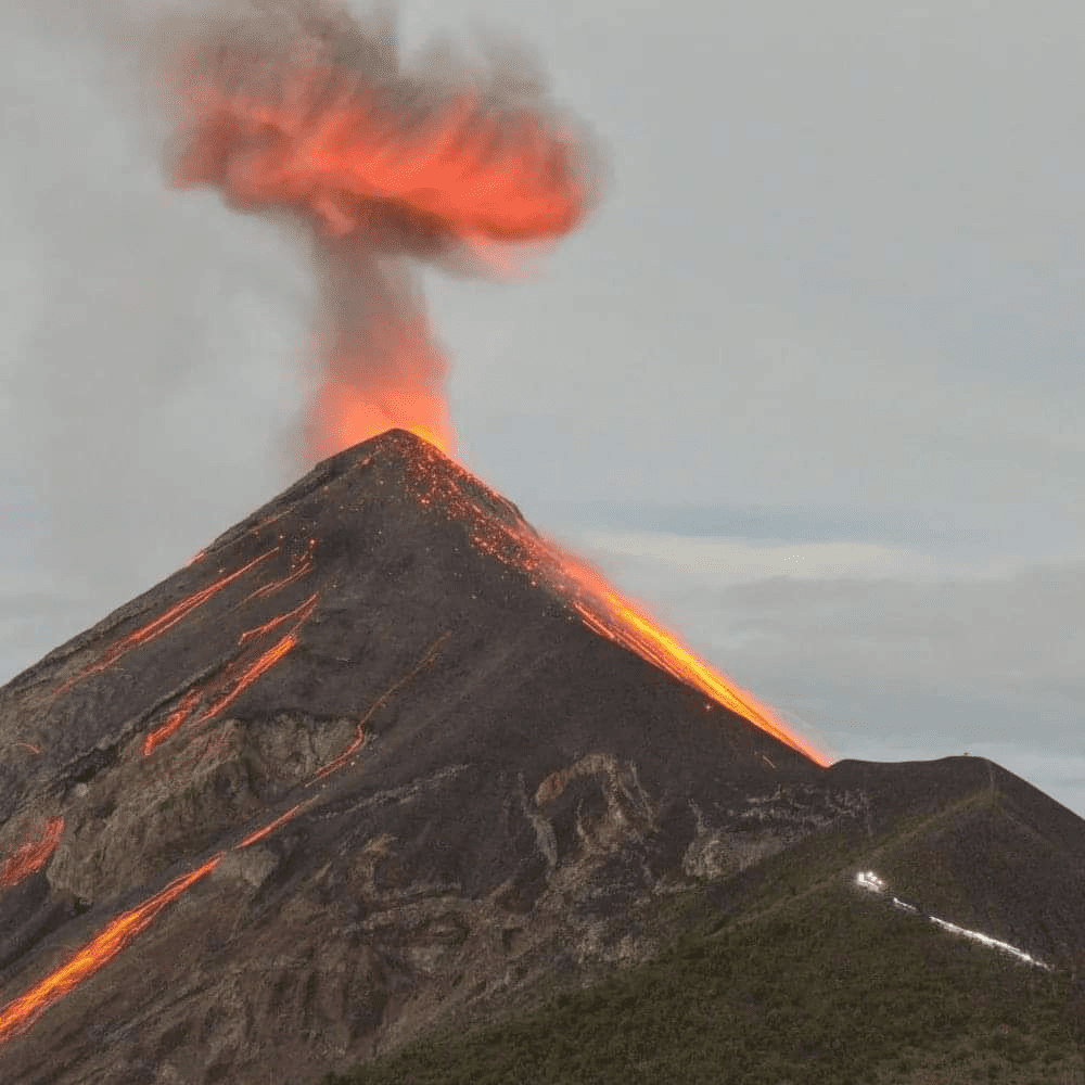 Lava erupting from Mount Fuego volcano.