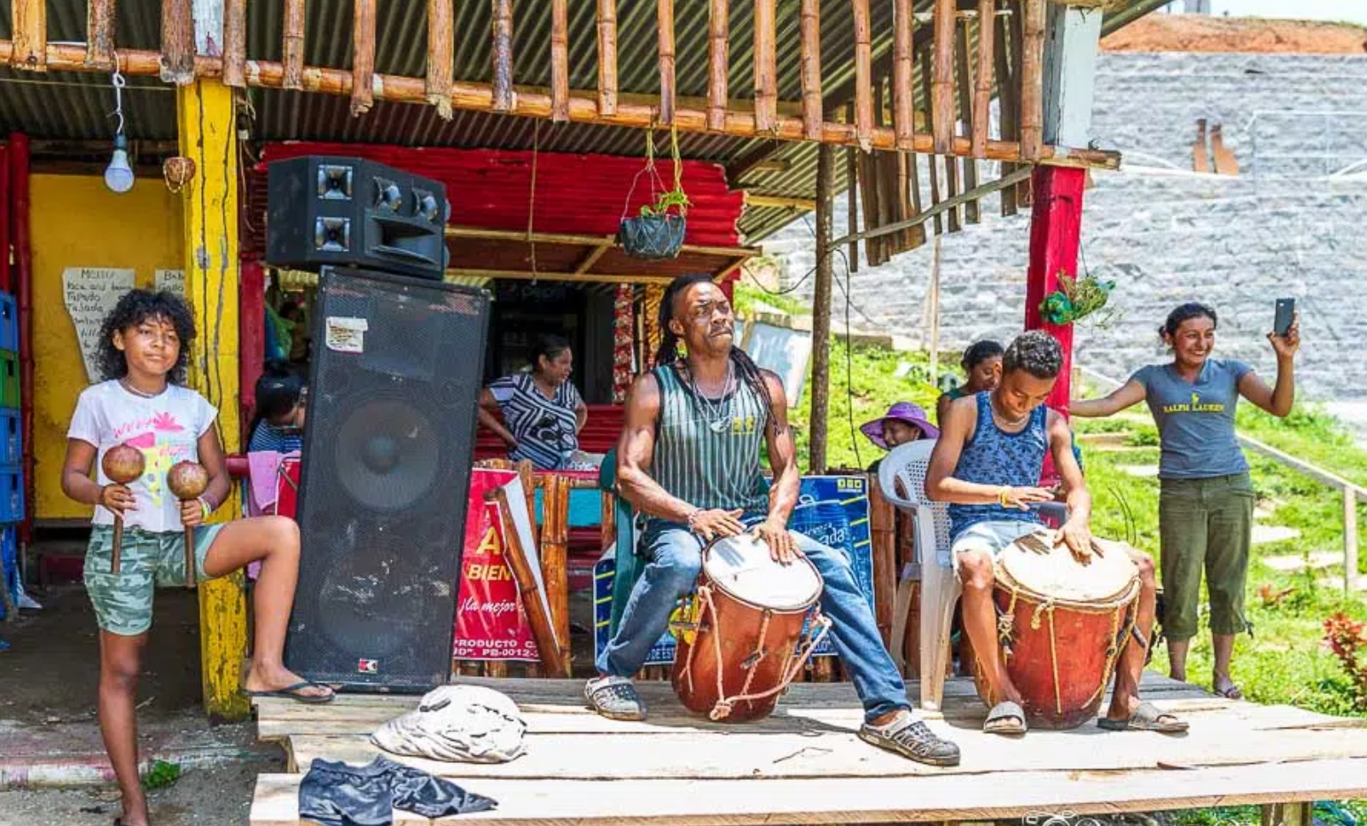 Traditional Garifuna band playing at a park.
