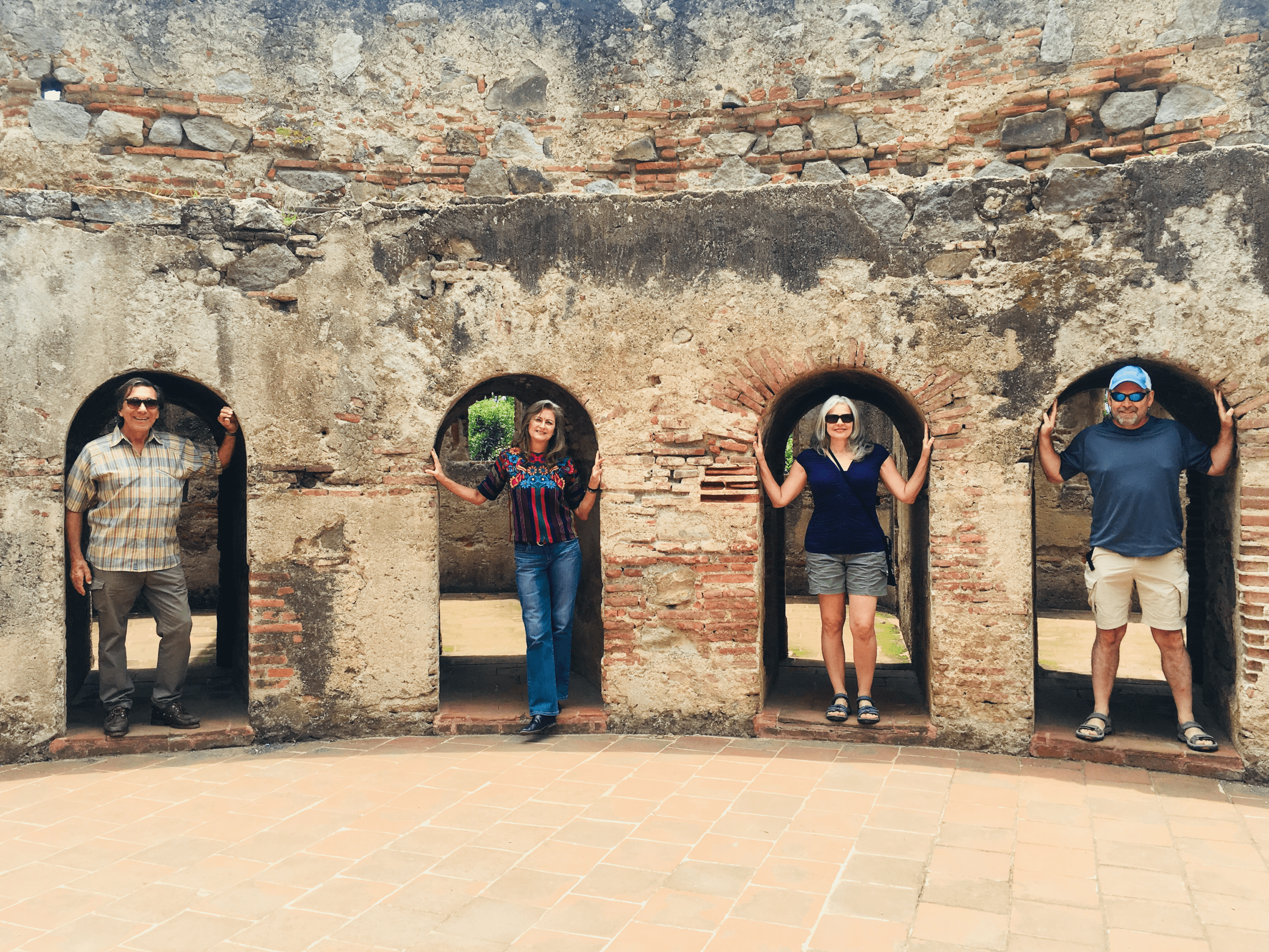 Visitors at Las Capuchinas monestaria in Antigua Guatemala. There are over 33 ancient ruins in Antigua Guatemala.