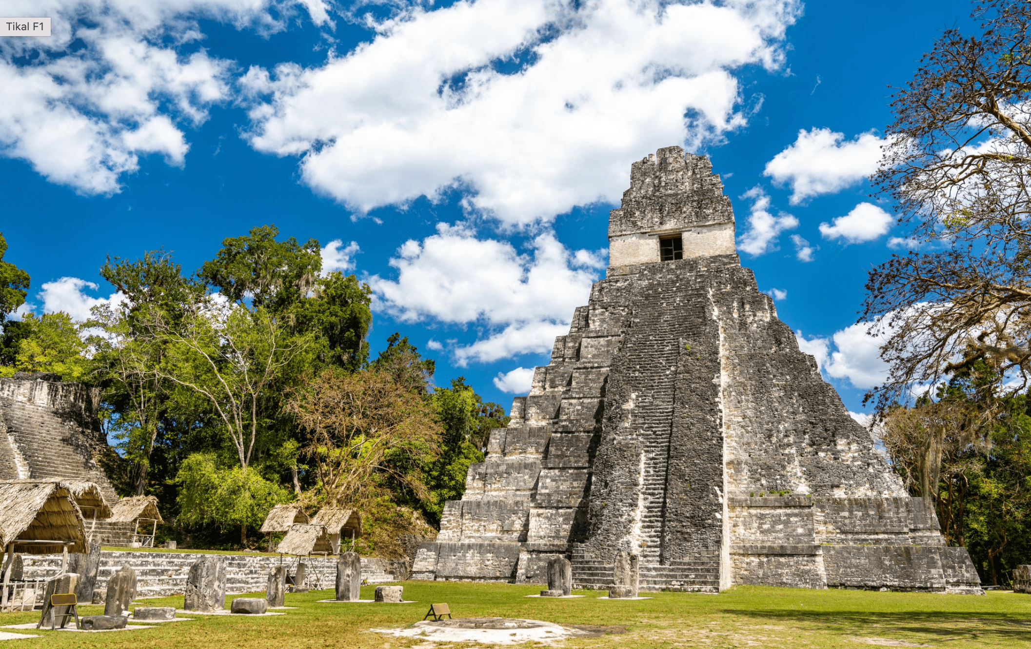 Grand plaza and temple 2 at the Tikal national park, a UNESCO World Heritage Site. 