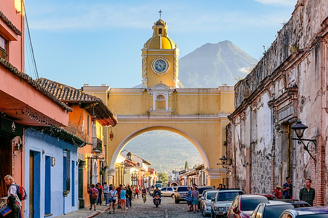 Famous yellow arch with closk face in Antigua.